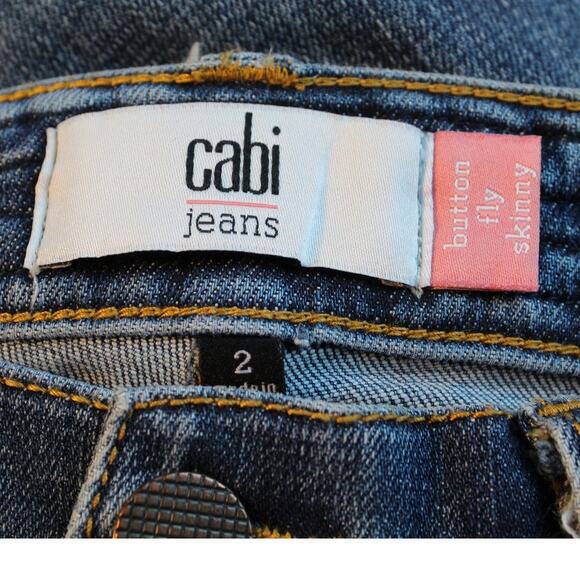 Cabi Button Fly Skinny Jeans Dream Weaver Braided Waistband Blue Denim Size 2 - Picture 5 of 6